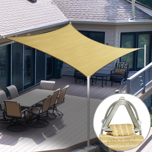 ShadeMart Heavy Duty 8' x 12' Beige Sun Shade Rectangle Pro Ring Shade Sail, 260 GSM Commercial Grade UPF50 Sunshade, Reinforced Corners & Edges - 5 Years Warranty (We Make Custom Size)
