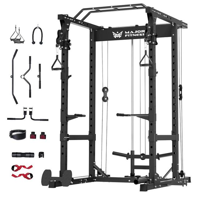 MAJOR FITNESS Drone1 Power Cage - Multi-Function Power Rack for Home Gym, Squat Rack with Pull-up Bar, Cable Crossover System, J-Hooks, for Strength Training, Heavy-Duty Steel Construction