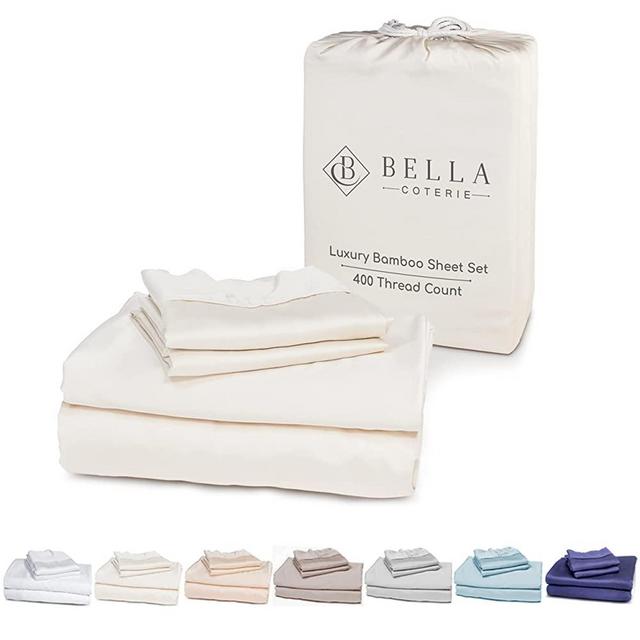 Sheets for Queen Size Bed | Made from 100% Organic Bamboo | Ultra Soft | Cooling for Hot Sleepers | Moisture Wicking | 18” Extra Deep Pocket Fitted Sheet, Flat Sheet, 2 Pillowcases [Ivory]