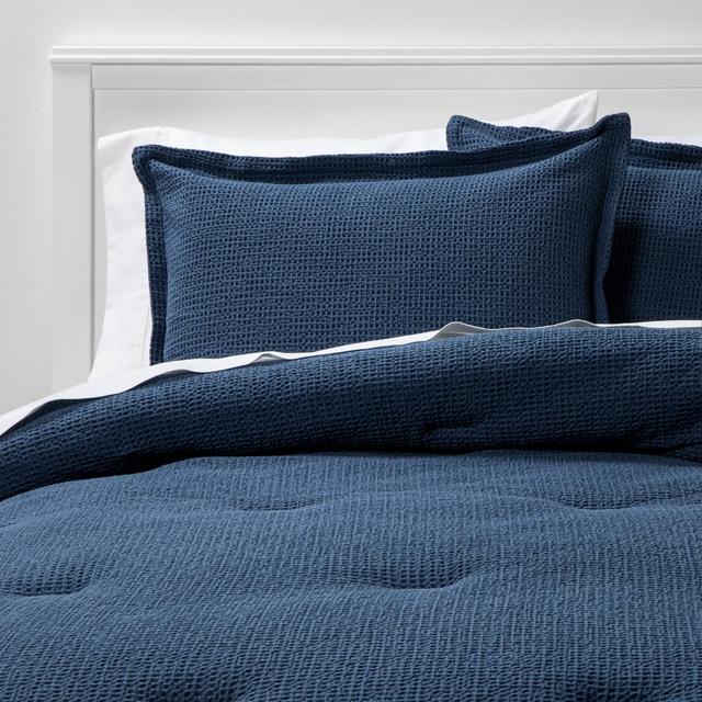 King Washed Waffle Weave Comforter & Sham Set Indigo - Threshold™