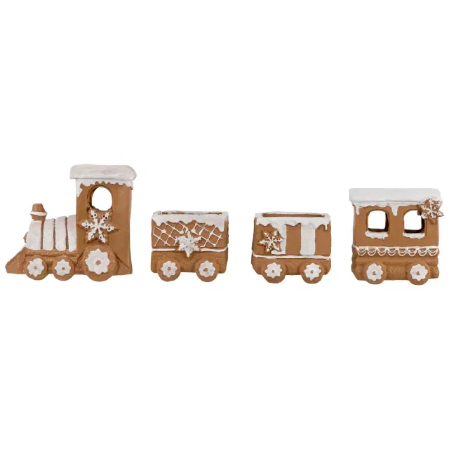 Northlight Frosted Snowflake Gingerbread Train Christmas Decoration - 5.5" - 4-Piece