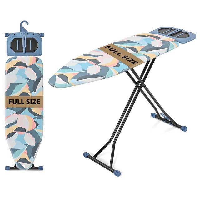 KINGBOARD Ironing Board, Metal Panel Foldable Iron Board with Rest, 7 Height Adjustable, Portable Ironing Board, Heavy Duty Folding Iron Stand with Hanger, 45 x 15, Deep Blue
