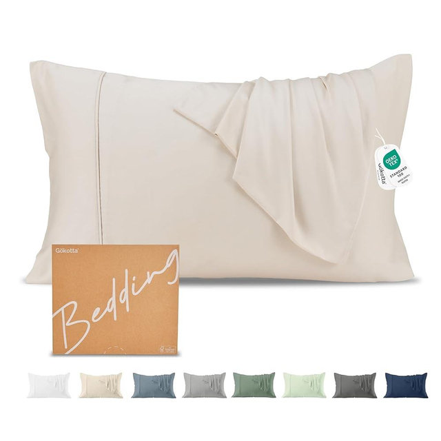 GOKOTTA Pillow Cases Queen Size Set of 2, Cooling Pillowcases for Hot Sleepers, 100% Rayon Derived from Bamboo Envelope Soft Pillowcases (Lightbeige)