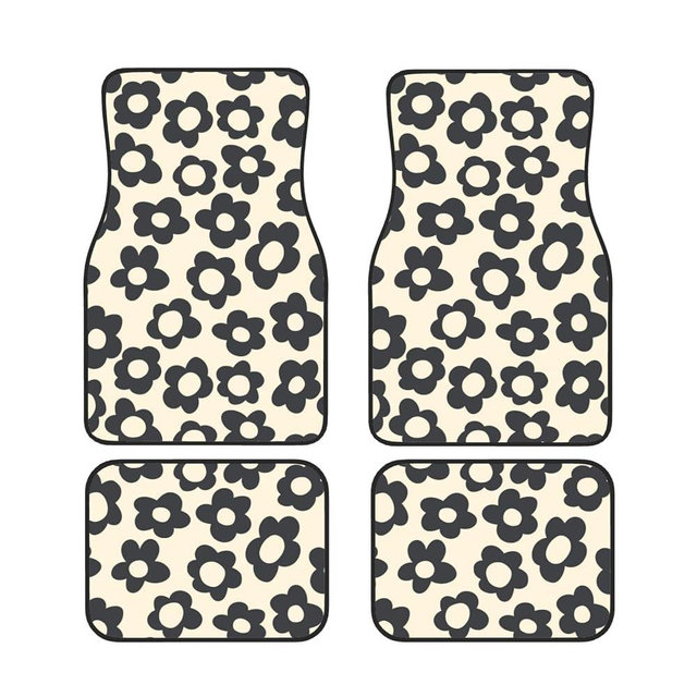 Vintage Groovy Flowers Car Floor Mats Set of 4 Universal Fit for Suvs Sedans Trucks Cars Set of 4 Auto Floor Carpets Rugs Non Slip