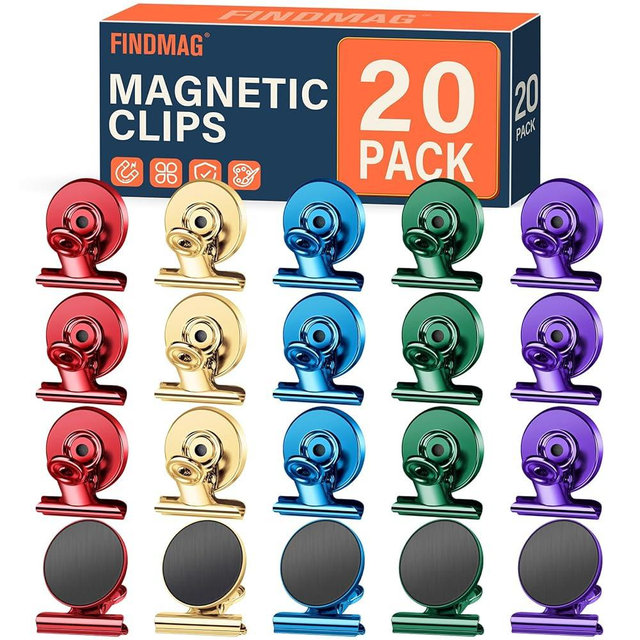 FINDMAG 20Pack Colorful Fridge Magnets, Refrigerator Metal Magnets Clips, Strong Magnetic Clip for Fridge, Scratch Free Clip Magnets for Whiteboard, Office, Classrooms, Cruise Cabins, Kitchen
