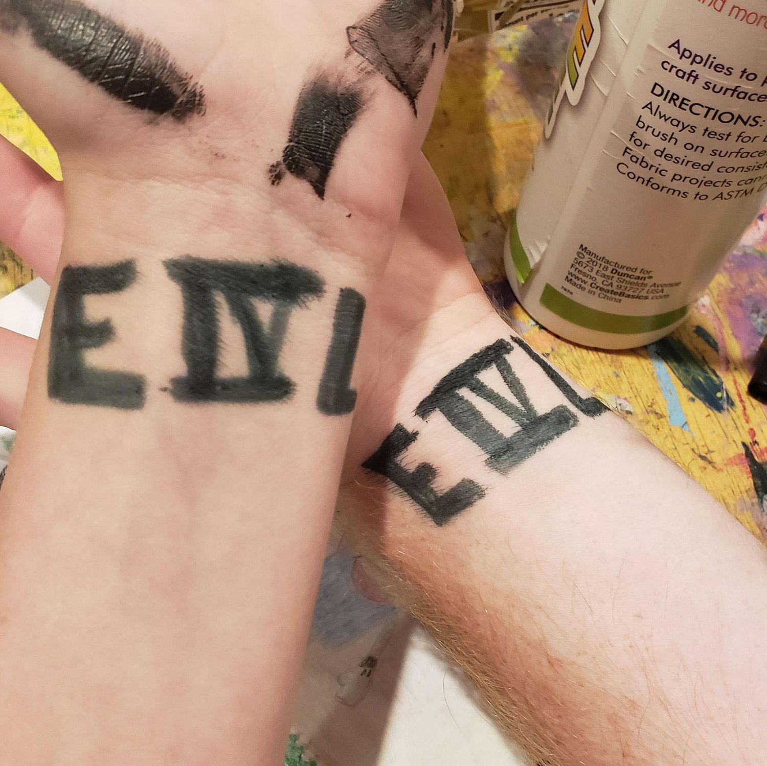 "EIVL" translation: Enemies For Life. There's a special hand gesture we created to go along with it, too.