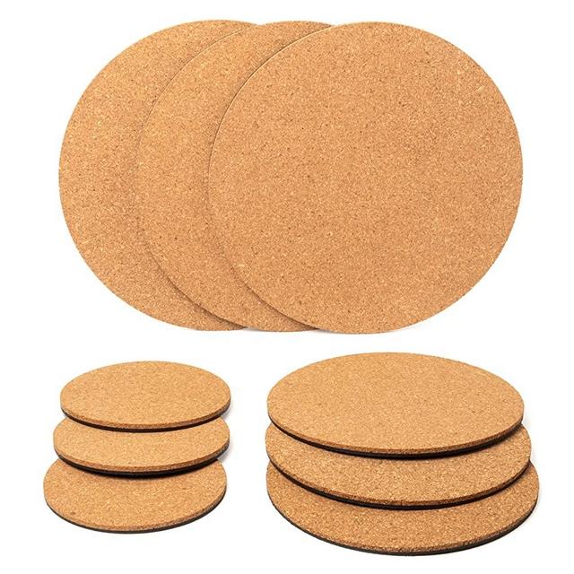 HILFE 9 Pieces Cork Plant Mat with Plastic Round Plate Pad for Garden, Courtyard, Pot Mat, Indoor/ Outdoor planters and DIY Craft Project (4 Inch, 6 Inch, 8 Inch)