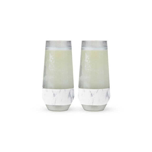 Host Freeze Champagne Glasses Set of 2, Double Wall Stemless Sparkling Wine Glasses, 9 oz Plastic Tumblers, Picnic, Beach, Outdoor Party, Marble White