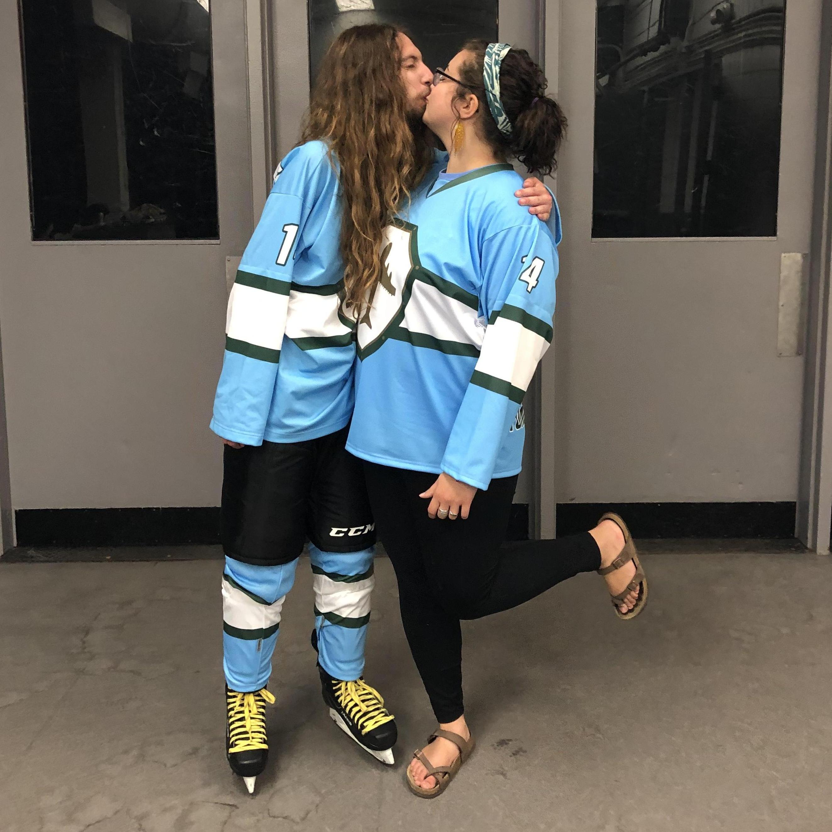 Celebrating a Spruce Moose win with a smooch.