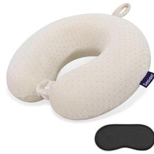 Memory Foam Neck Pillow Comfortable Travel Neck Pillow Neck and Head Support Lightweight Portable Airplane Travel Pillow for Sleeping, Traveling,Car, Train, Bus and Home Use Beige