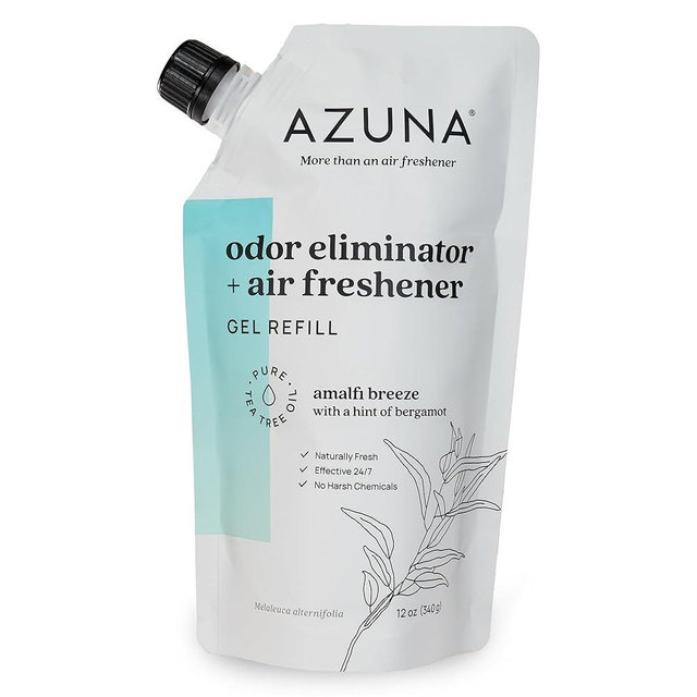 Azuna All-Natural Odor Remover Gel Refill Pouch | Air Purifier with Tea Tree Oil | Plant-Based & Long Lasting | For Pet Odors, Smoke & Strong Odors | Amalfi Breeze, 12 oz.
