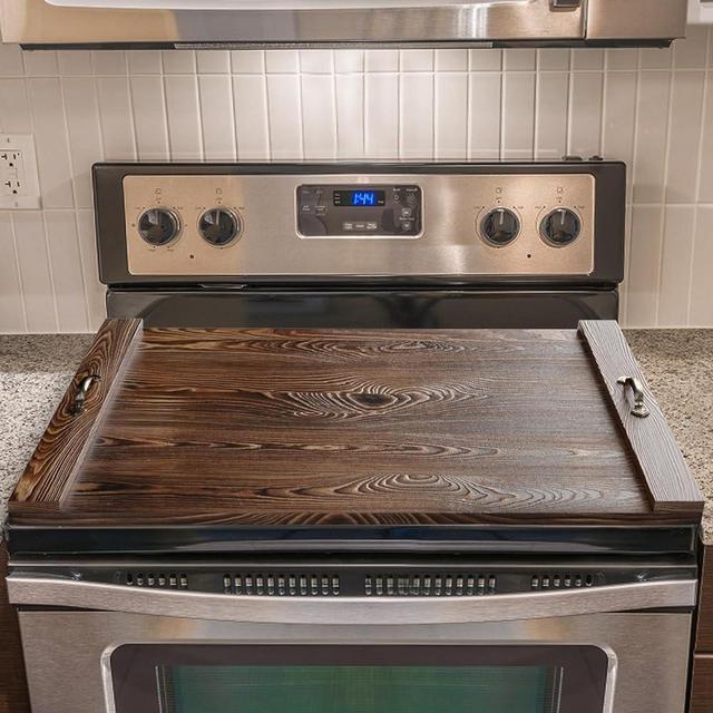 TIRYIUOU 30x22inch Noodle Board Stove Cover with Handles Wood Stove Top Cover Wooden Stove Burner Covers for Gas Stove Top and Electric Stove Top