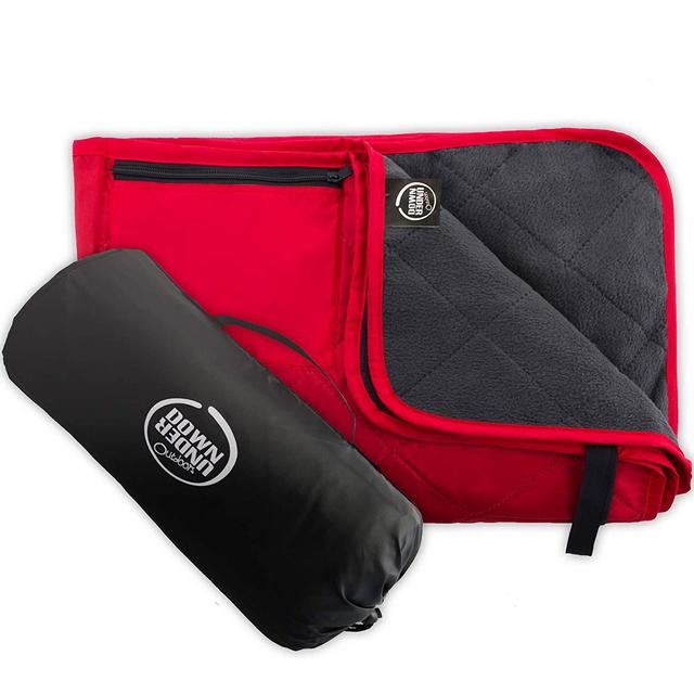 DOWN UNDER OUTDOORS Premium Large Waterproof, Windproof, Quilted Fleece Stadium Blanket, Machine Washable, Camping, Picnic & Outdoor, Beach, Dog, 82 x 55 inches (red/Blue) Festival, Baseball, Folding