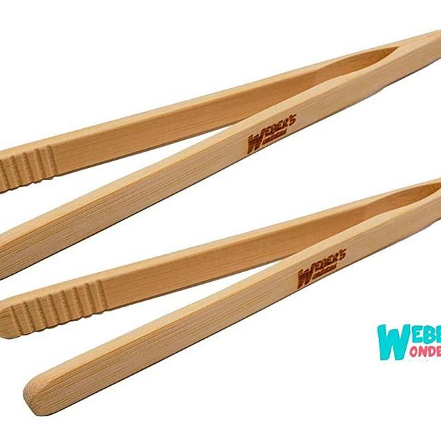 Set Of 2 Reusable Bamboo Toast Tongs - Wooden Toaster Tongs For Cooking & Holding - 8 Inch Long - Ideal Kitchen Utensil For Cheese Bacon Muffin Fruits Bread - Ultra Grip - Eco-friendly
