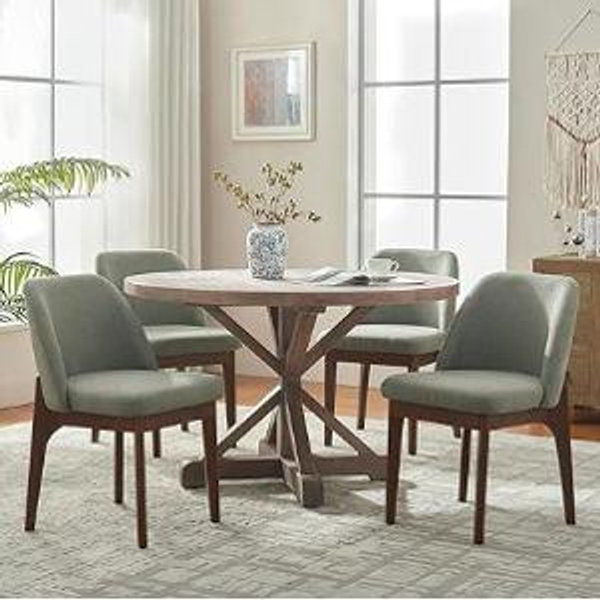VKNOW Wooden Dining Chairs Set of 4, Upholstered Dining Room Chairs with Rubberwood Legs and Padded Seats, Kitchen Chairs for Restaurant Kitchen Living Room, Green