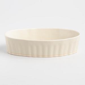 Large Round Pastel Ribbed Ceramic Baker