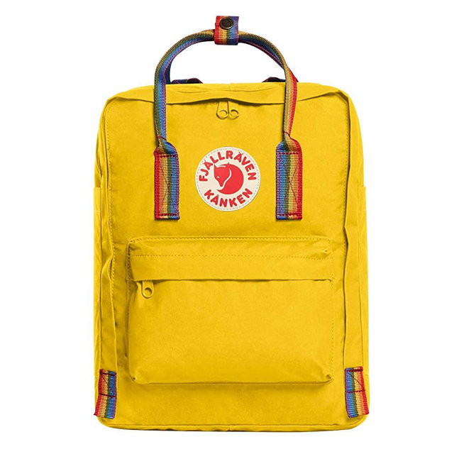 Fjallraven, Kanken Rainbow Classic Backpack for Everyday, Warm Yellow-Rainbow Pattern