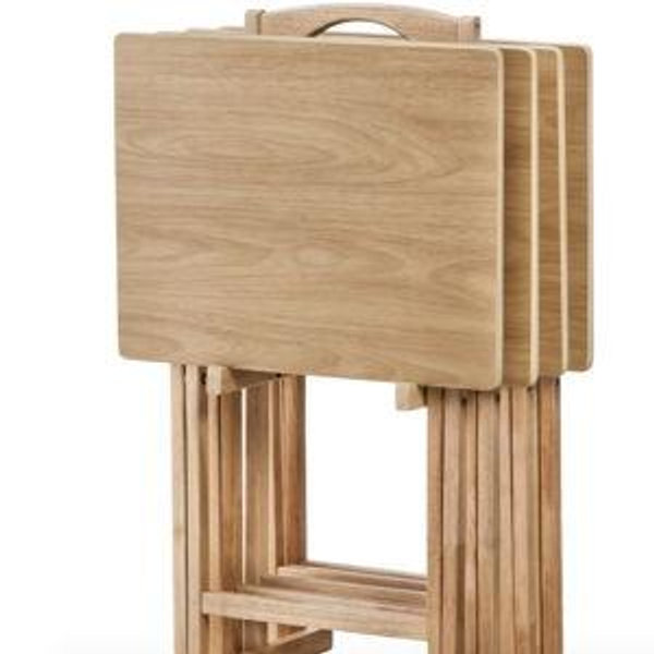 TV Tray Set Wood Natural