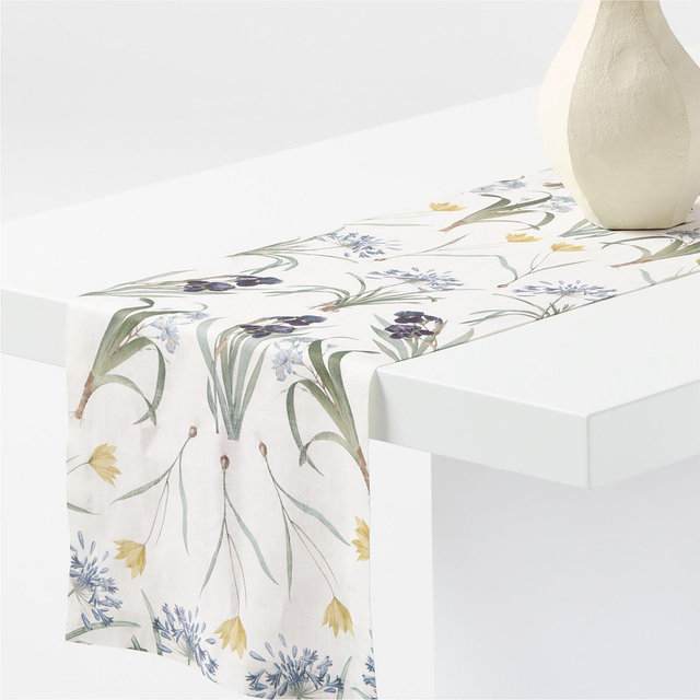 Spring Floral Printed 120" Linen Table Runner