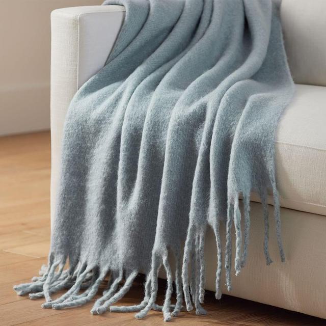 Hayes Twill Faux Mohair Throw, 50" x 60", Chambray