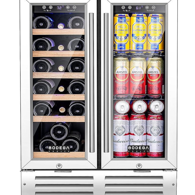BODEGACOOLER Wine and Beverage Refrigerator, 24 Inch Under Counter Commercial Beverage Refrigerator, Large Capacity Back Bar Cooler With 2 Glass Doors,LED Lighting for Beer,Soda,Wine,4.1 Cu.Ft.,Black.