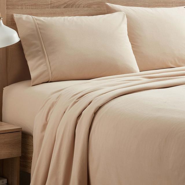 Sweet Home Collection | Flannel Sheets Warm and Cozy Deep Pocket Breathable All Season Bedding Set with Fitted, Flat and Pillowcases, Queen, Beige