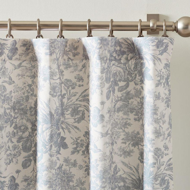 Sorrel Toile Blackout Curtain, Blue, 50" W x 84" L