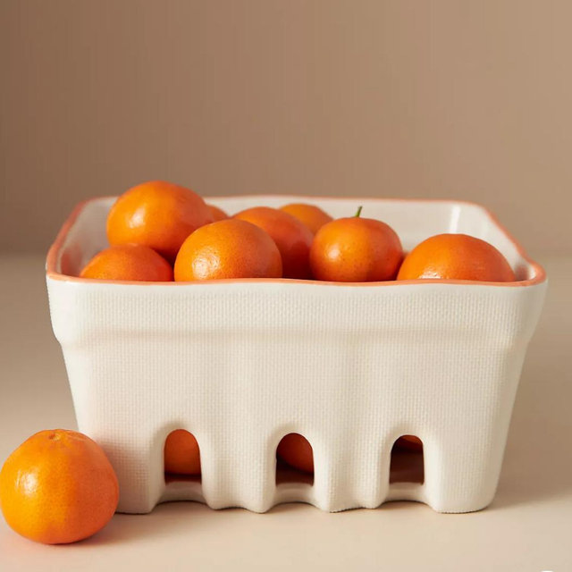 Linnea Stoneware Fruit Basket - White, Standard, L