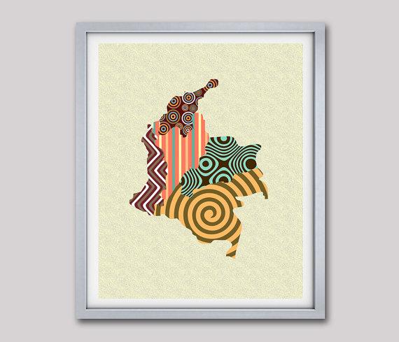 Colombia Map, Colombia Art Print Poster Wall Decor, Bogota Wall Art, Urban Map Art Giclee Art Print Travel Art, Abstract Art