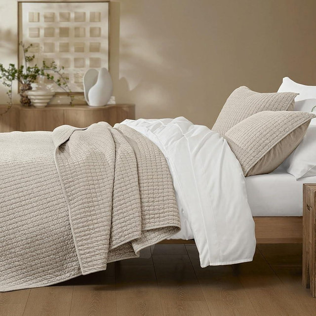Wonderful 100% Cotton Jersey Knit Quilt Set - Breathable & Hypoallergenic Lightweight Apricot Beige Quilt King, 3 Piece Rice Stitched All-Season Use Blanket Bedspread & Coverlet Bedding Set, 104"x94" | Safe Sleep, Skin-Friendly, Machine Washable, Pre-Washed, Minimalist Design