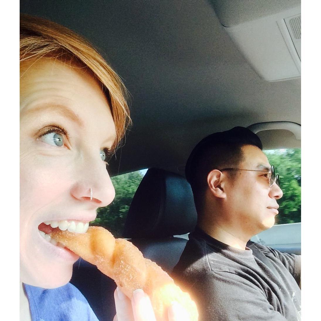 Official engagement action photo: newly received diamond nose ring + donuts = utter delight. (late spring 2018)