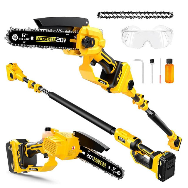 2-in-1 Cordless 6 Inch Pole Saw & Mini Chainsaw, 20V MAX* 3.0 Ah Battery Powered Chain Saw, Brushless Motor, Lightweight (7.1 lbs), 14.2 FT Max Reach Pole Saw for Tree Trimming, Wood Cutting
