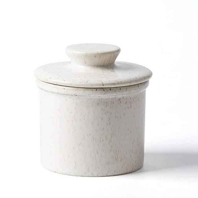 XELA Porcelain Butter Keeper Crock, French Butter Crock for Counter, Butter Keeper With Water Line for Fresh Spreadable Butter-Speckled White