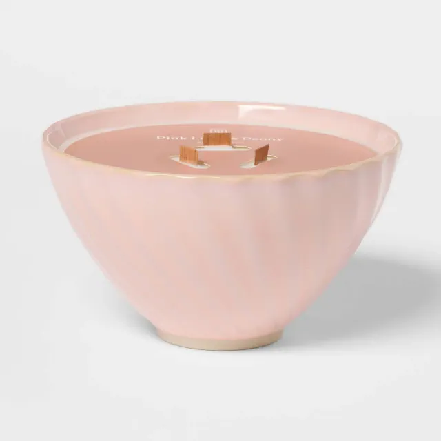 3 Wick Ceramic Wooden Wick Pink Lady and Peony Candle 22oz - Threshold™