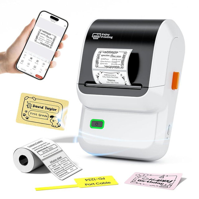 Ponek Label Maker, M100 Address Label Printer, Versatile App with 4000 Icons and 300 Templates, Barcode Bluetooth Label Printer for Small Business, Home, Office, School Organization, White