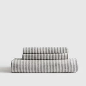 European Linen Fitted Sheet Set in Grey/White Stripe | Quince