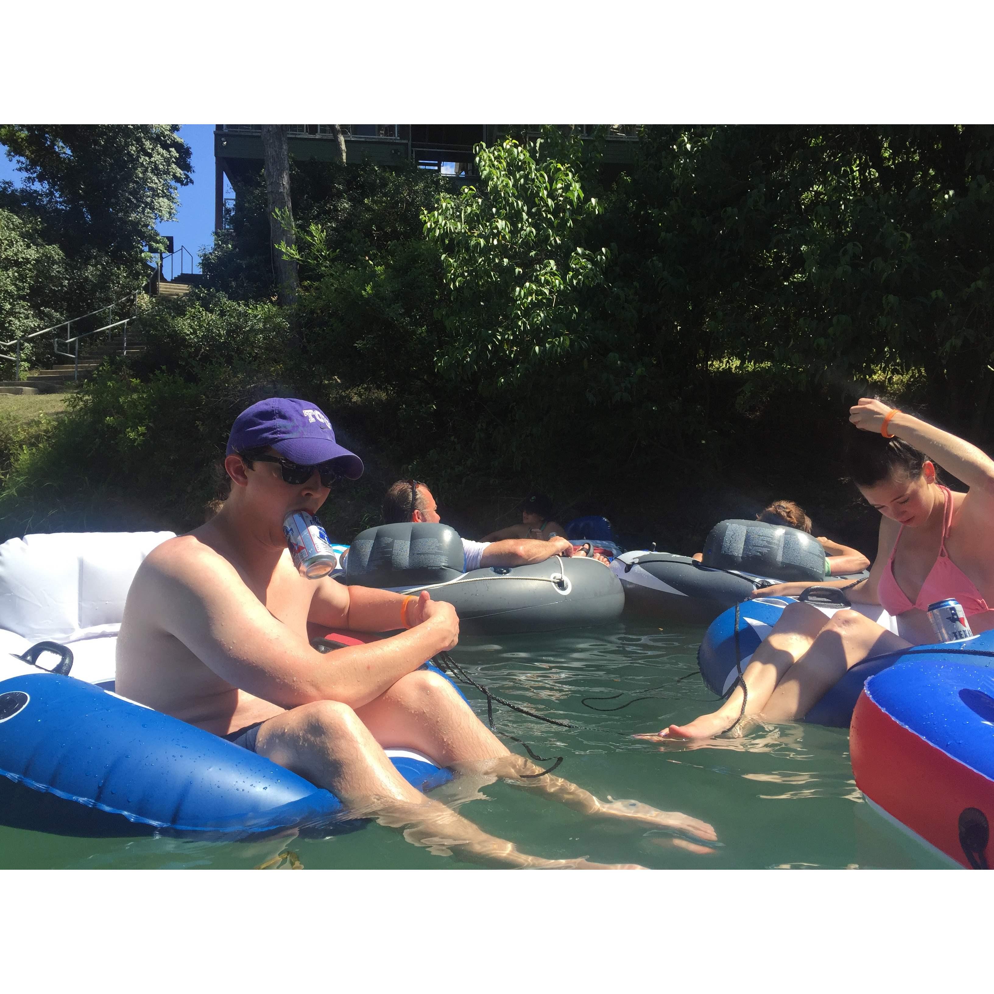 Floating the river in San Marcos ~ 2016. 
This photo really flatters us