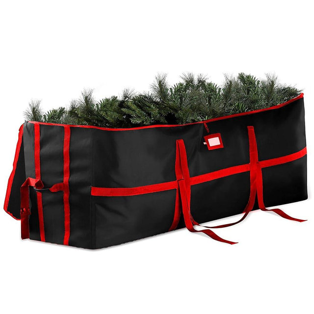 ZOBER Wide Christmas Tree Storage Bag - Maximum Accessibility - Fits 7.5 Ft Trees - 600D Oxford Fabric Christmas Tree Bag For Storage Box For Xmas - Strong Durable Straps & Handles - Card Slot - Black