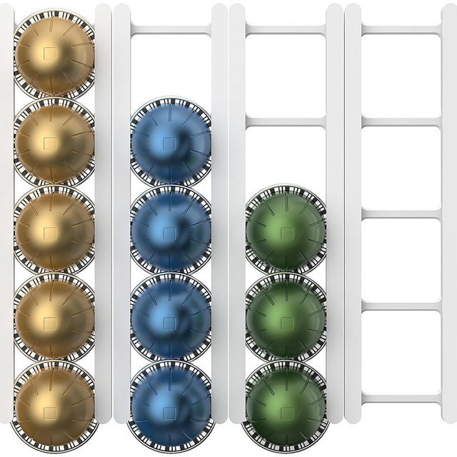 KUSOVILI Adhesive Coffee Pod Holder for Nespresso VertuoLine, Holds 20 Capsules - Wall or Cabinet Mounted Coffee Capsule Rack with Strong 3M Adhesive Strips, Vertical or Horizontal Mount