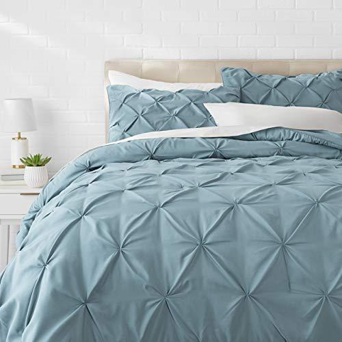 AmazonBasics Pinch Pleat Comforter Bedding Set, King, Spa Blue