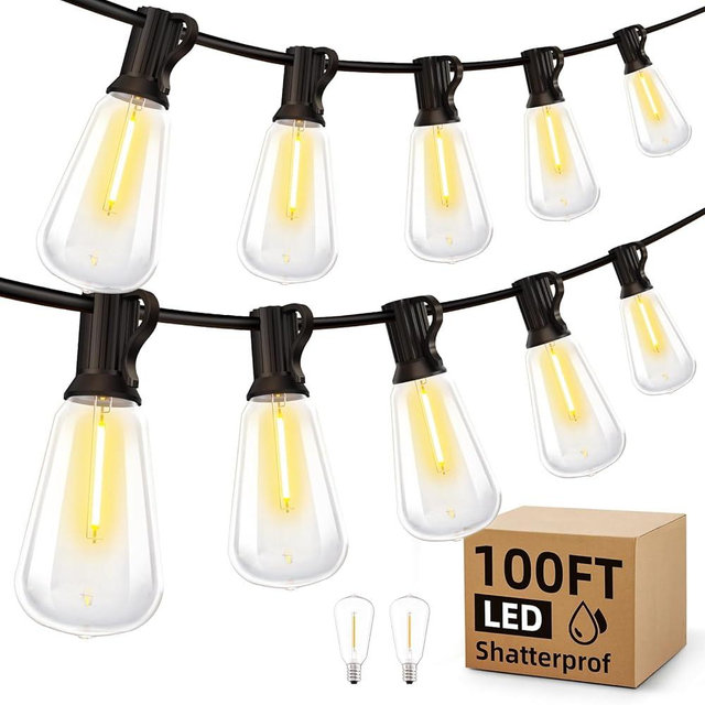 MGVIH Outdoor String Led Patio Lights - 100Ft 30M Outside Waterproof Light ST38 Shatterproof Bulb Connectable Hanging Outdoor Electric Lighting for Backyard Yard Gazebo Porch Party