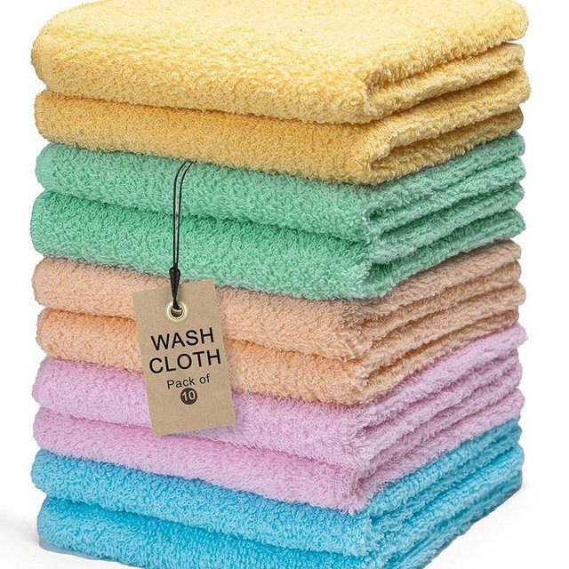 Textila Terry Washcloths – 12x12 Inches – Pack of 10 – Multicolor – Highly Absorbent, Soft Feel and Multipurpose Cotton Wash Cloths for Everyday Use