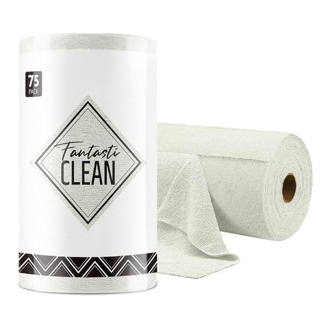 Fantasticlean Microfiber Cleaning Cloth Roll -75 Pack, Tear Away Towels, 12" x 12", Reusable Washable Rags (CoolGrey)
