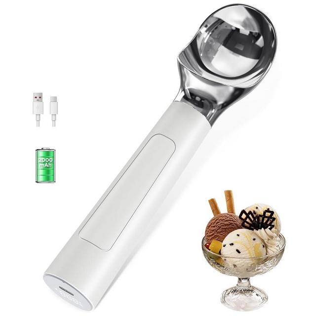 LAUDTEC NEWEST Heated Ice Cream Scoop, Rechargeable Electric Ice Cream Scoop, Maximum Heating up to 158℉ for Hard Ice Cream (White)