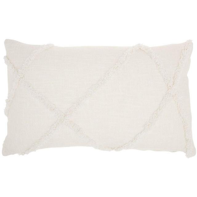 14"x24" Mina Victory Life Styles Distressed Diamond Throw Pillow White - Nourison