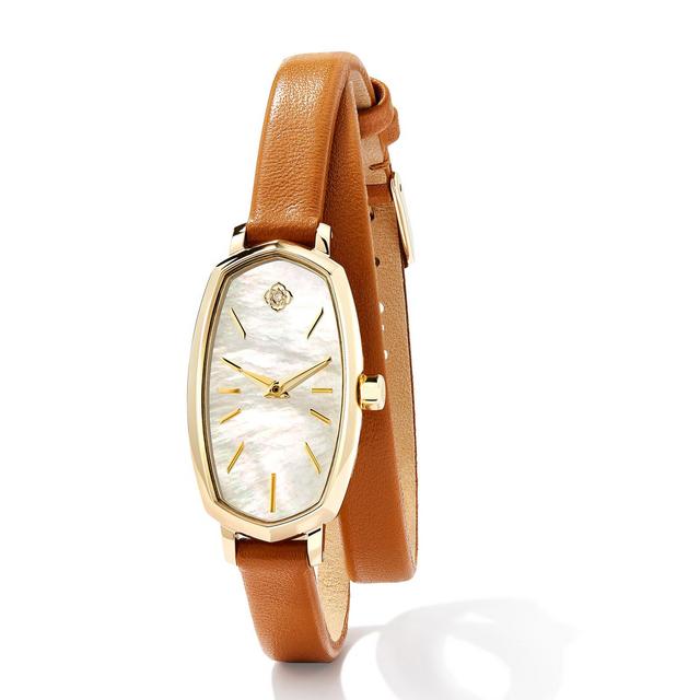 Elle Gold Tone Stainless Steel Leather Wrap Watch in Ivory Mother-of-Pearl