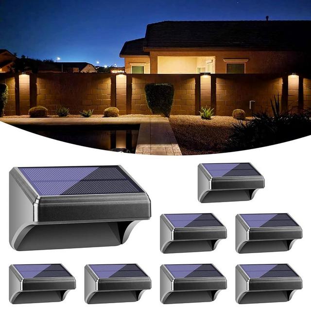 Bridika Solar Fence Lights Warm White & White, Solar Outdoor Wall Lights, Fence Solar Lights Outdoor Waterproof for Step, Backyard, Fence, Wall, Patio, Deck Railing, Stair (8 Pack)