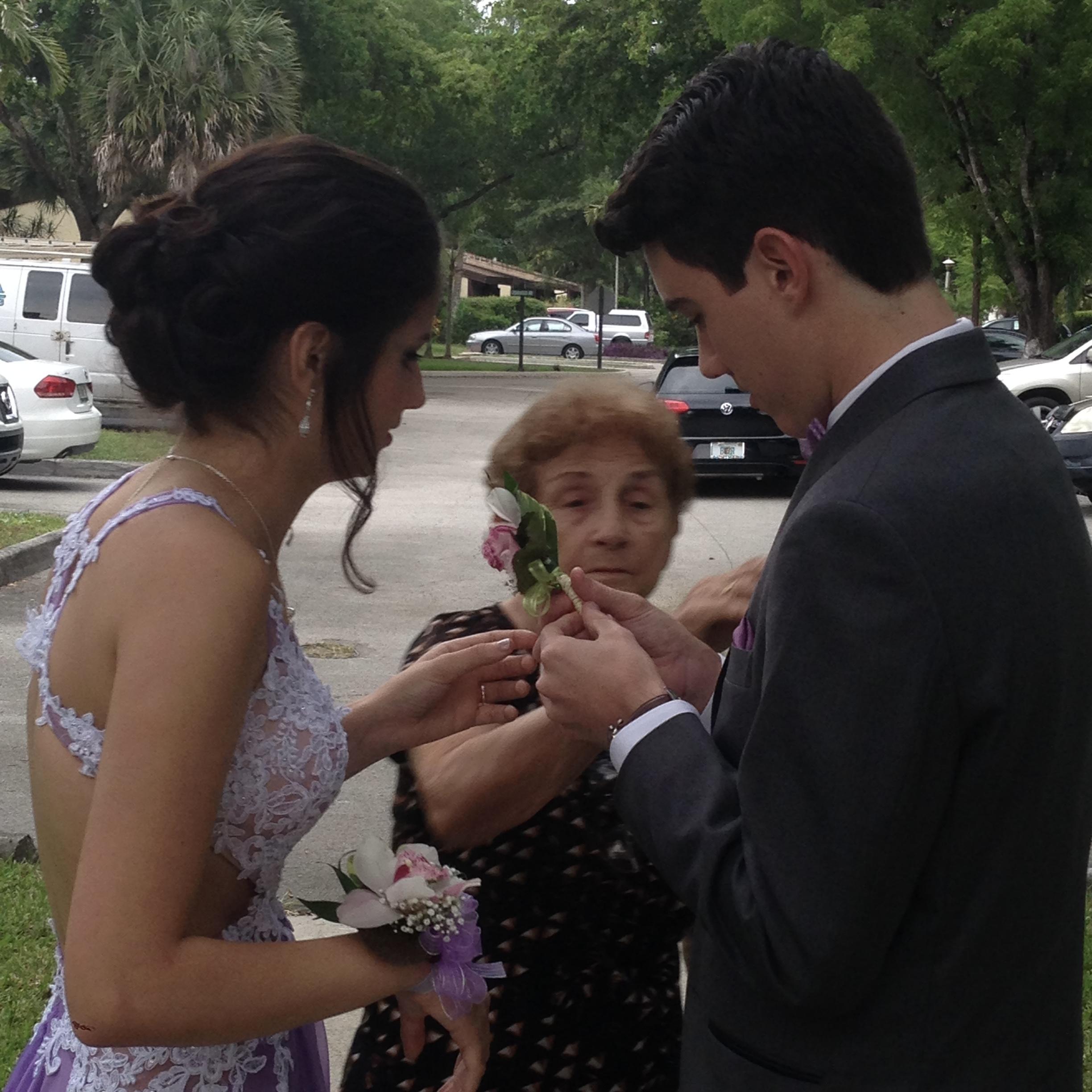 Prom, 2015. Abuela had to step in to put on Marc's boutonniere
