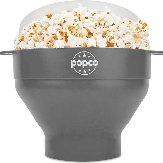 The Original Popco Silicone Microwave Popcorn Popper with Handles, Silicone Popcorn Maker, Collapsible Bowl Bpa Free and Dishwasher Safe - 15 Colors Available (Gray)