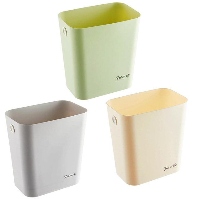 Halyuhn Plastic Rectanglar Small Trash Cans, 3 Gallon/12 Quart Garbage Can Wastebasket, for Bedroom, Dorm, Office, Under Sink, Under Desk, Plastic Trash Bin Garbage Bin– Green Grey Cream (Set of 3)